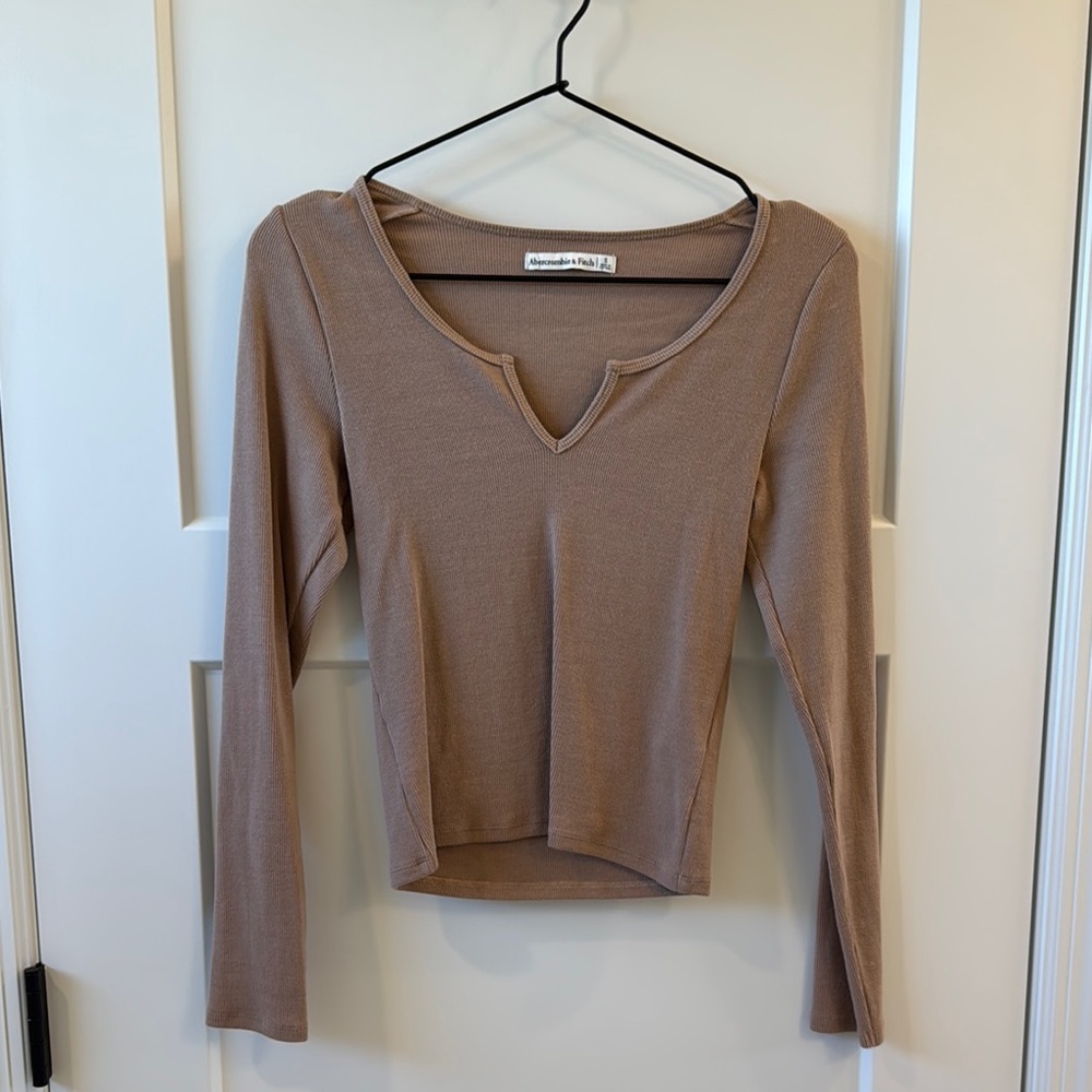 Abercrombie & Fitch Brown Long Sleeve Fitted Crop Shirt